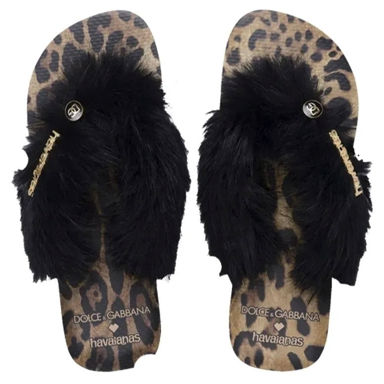 Dolce&Gabbana x Havaianas Chinelo "Top Faux Fur Rose Gold"