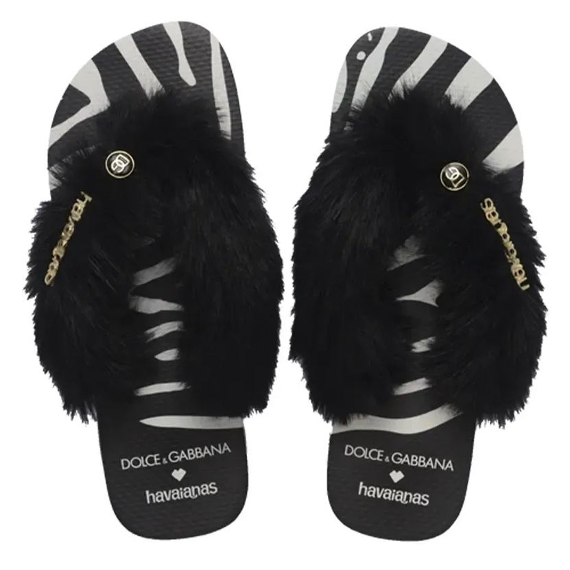 Dolce&Gabbana x Havaianas Chinelo "Top Faux Fur" Leopard
